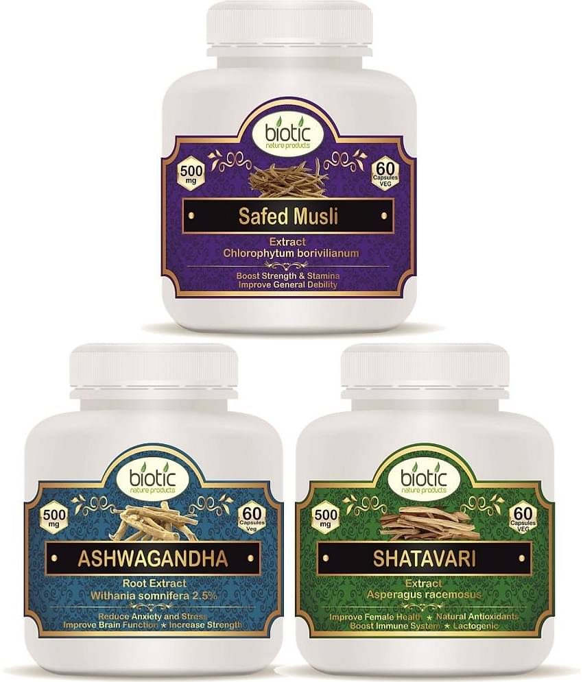 Biotic Safed Musli, Ashwagandha and Shatavari Capsules 500mg Extract 180 no.s