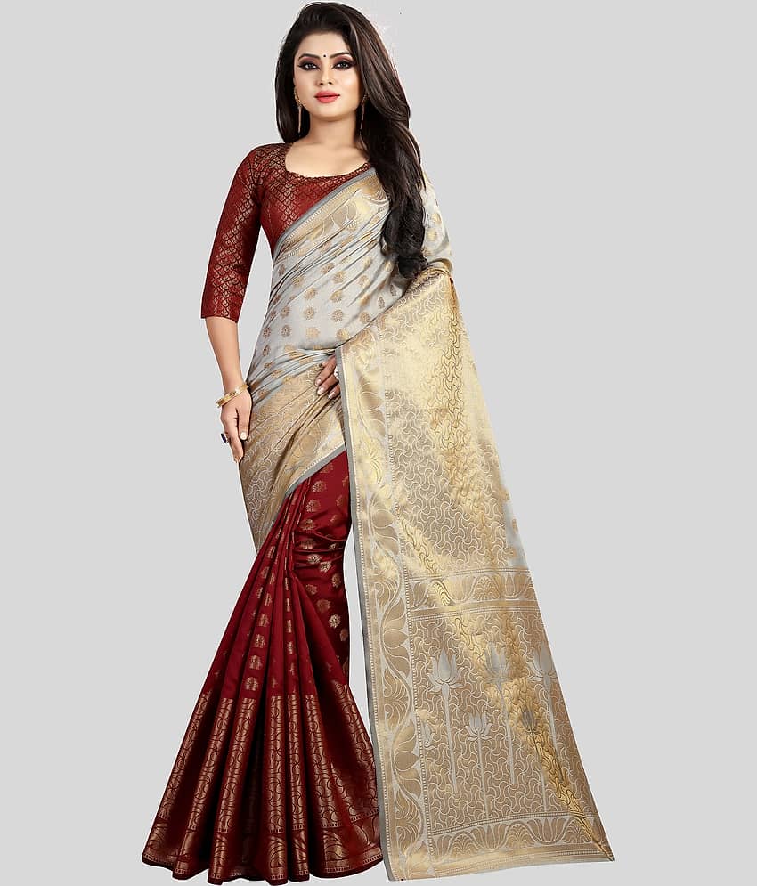 Gazal Fashions Banarasi Silk Embellished Saree With Unstitched Blouse Piece ( Multicolor )