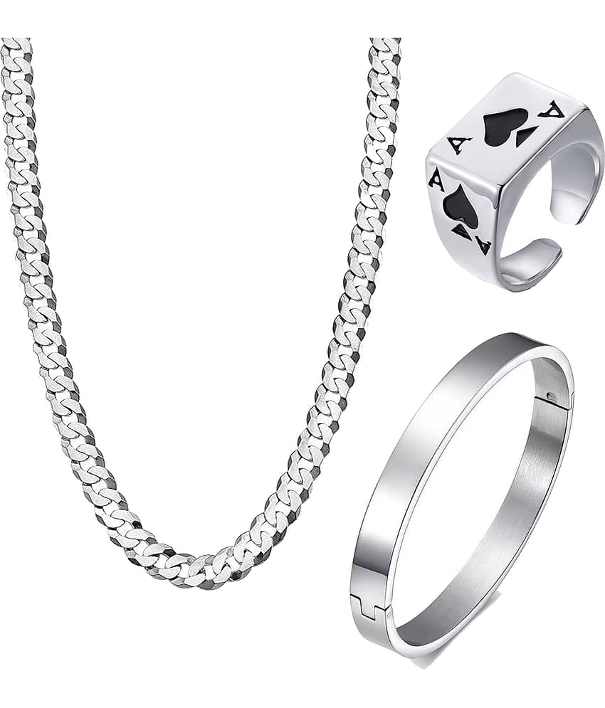 FASHION FRILL - Silver Plated Stainless Steel Chain ( Pack of 3 )
