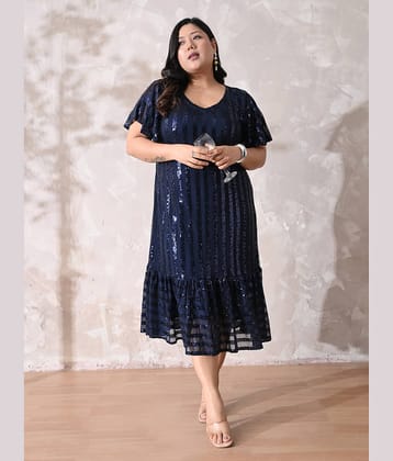 PrettyPlus by Desinoor.com Women Lycra Embellished A-line Dress ( Navy )