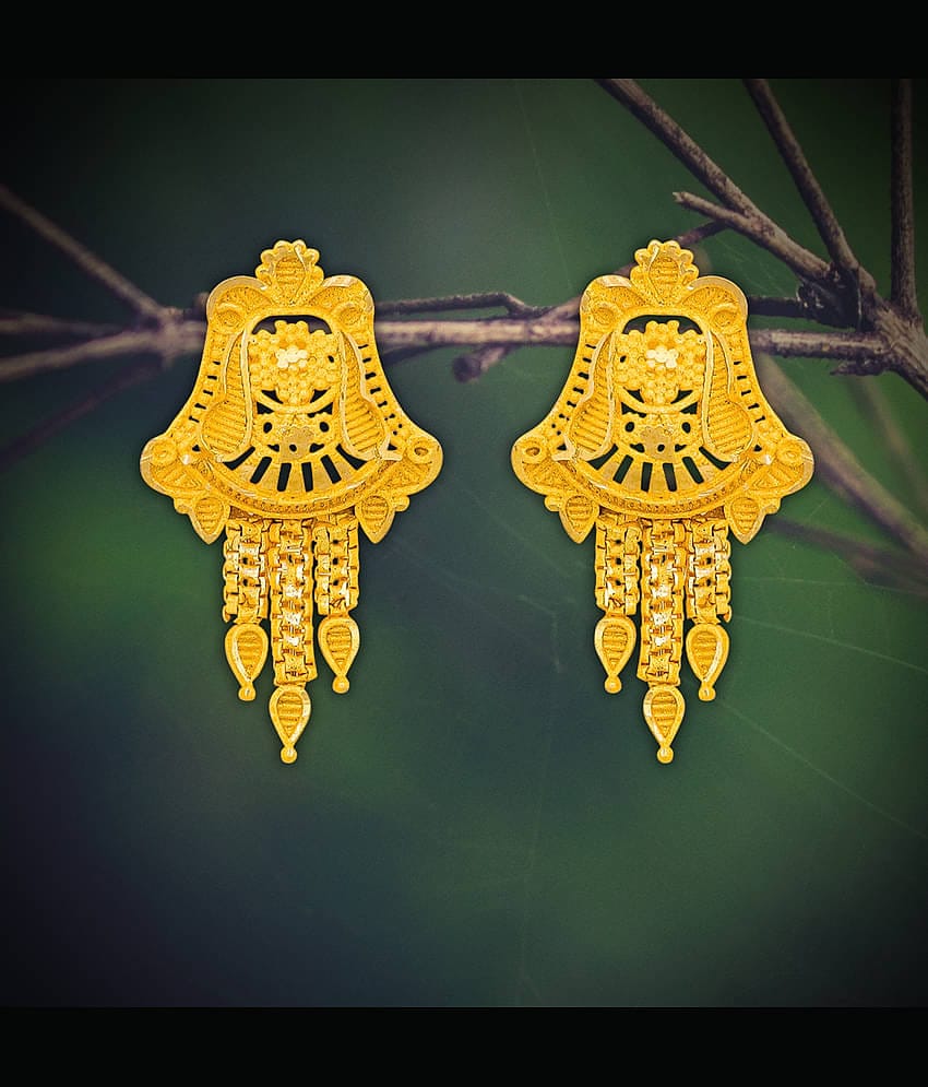 Drashti Collection Golden Stud Earrings ( Pack of 1 )