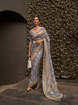 Grey Nylon chiffon Saree With Zari Weaving Saree