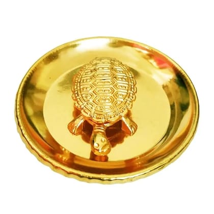 Wish Fulfilment Kachua Yantra Vaastu/Fengshui Tortoise with Metal Plate-Brass for Good Luck (Golden)