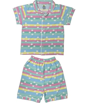 KABOOS Pack of 1 Girls Cotton Nightsuit Set ( Green )