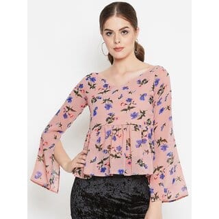 Purys Women Pink Printed Peplum Top