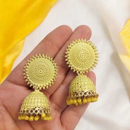 Yellow Gold Plated Jhumki Earrings for Women and Girls