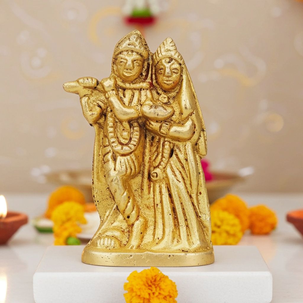 Brass Radha Krishna God Idol - Decorative Temple Showpiece, Height : 2.2 Inch (BSMAS855 A)