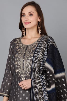 Silk Blend Grey Printed Straight Kurta Pant With Dupatta PKSKD1790 Silk Blend Grey Printed Straight Kurta Pant With Dupatta PKSKD1790