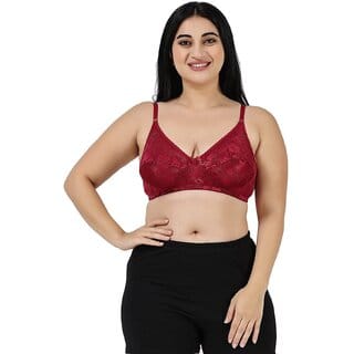 Women Half Coverage Non Padded net Bra(Maroon)