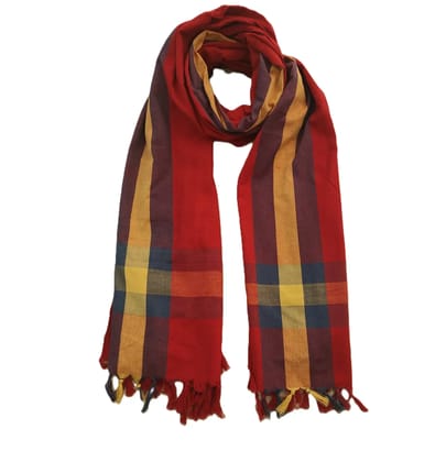 Dhaga Vishwas Ka Red Check Handloom Cotton Stole