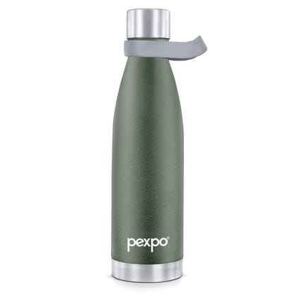 Pexpo Stainless Steel Hot and Cold Vacuum Insulated Flask, 500ml, Military Green, Evok | Lightweight & Keeps Drinks Hot/Cold for 24+ Hours