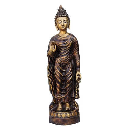 Brass Standing Buddha Decorative Statue - Premium Home Decor, Height : 25 Inch (BSMAS723 A)