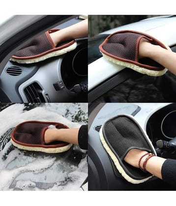 Car Wash Gloves Car Care Microfiber Cleaning Tools Car Wool Brush Soft Car Auto Car & Bike Cleaner Car-Styling Washing Machine -Pack of 1- (Assorted Color)