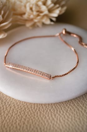 Dainty Sparkle Bar Rose Gold Plated Sterling Silver Pull Chain Bracelet-Rose / 6 inches adjustable upto 8 inches