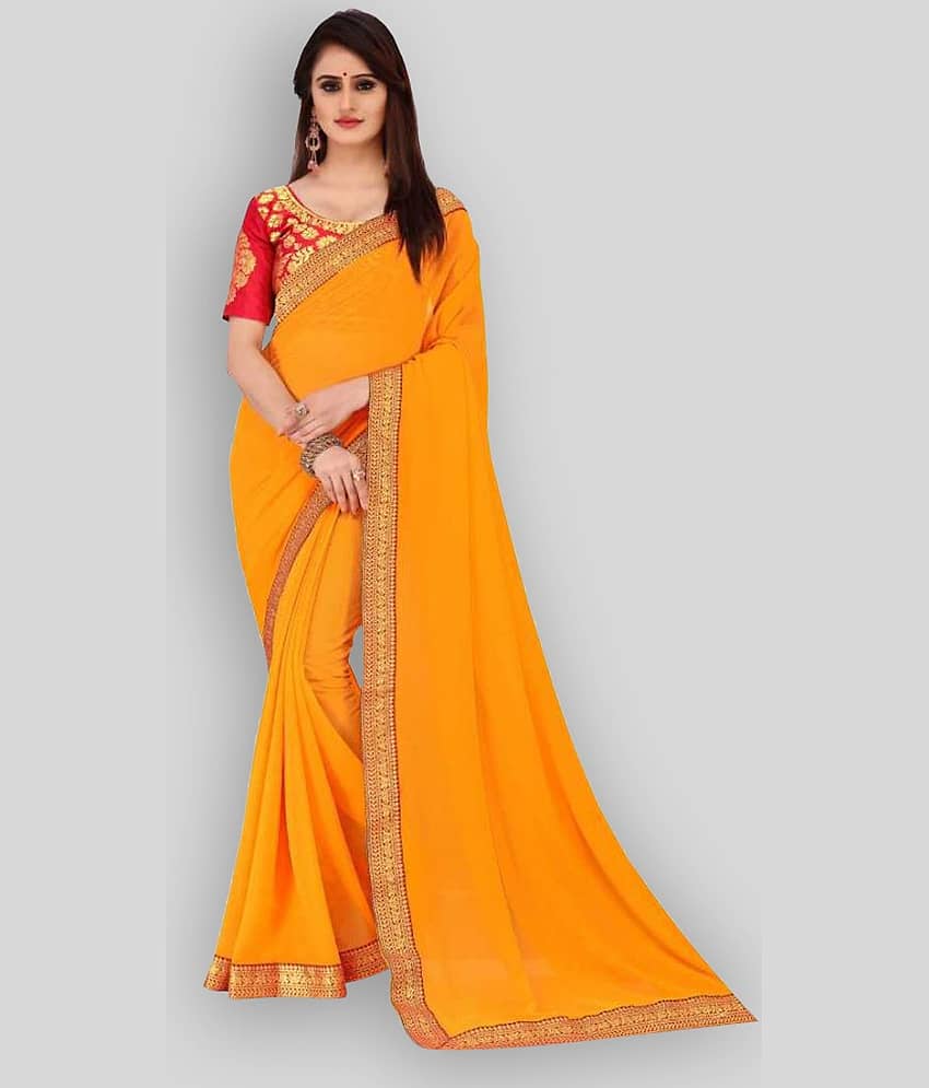 ANAND SAREES Chiffon Self Design Saree With Unstitched Blouse Piece ( Yellow )