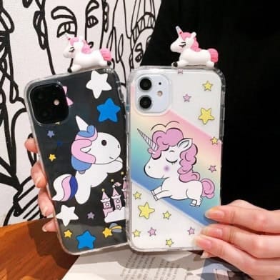 Unicorn 3D Toy Transparent Custom Slim Soft Cases-Left Design / Without 3D Toy