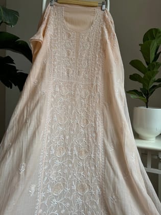 Mul Chanderi Straight Chikankari Tunic - Peach-Peach / Mul Chanderi