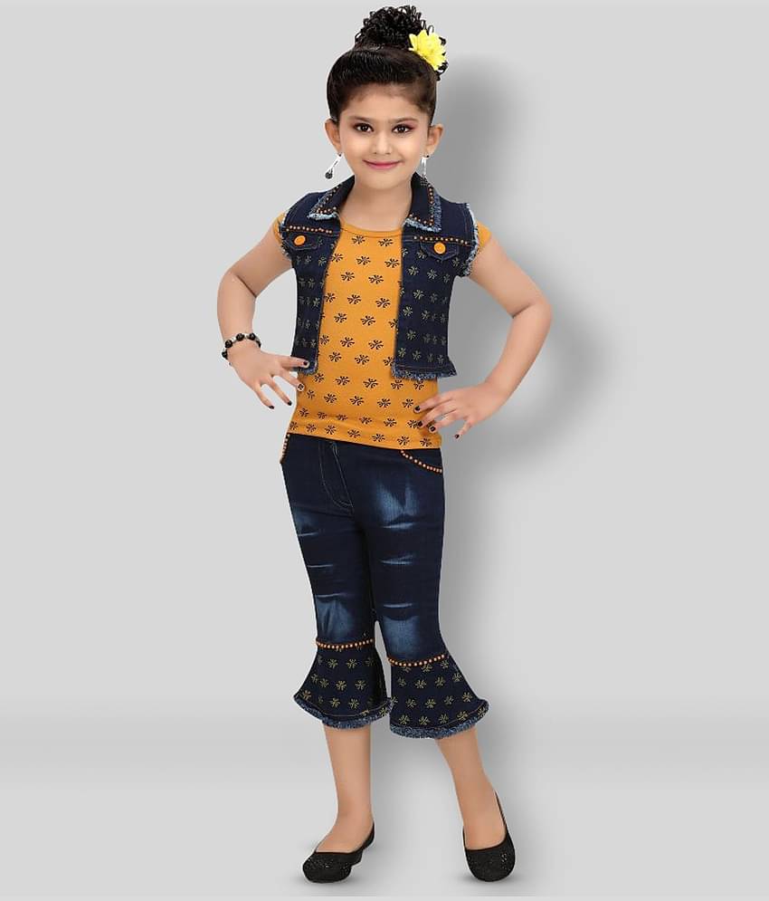 Arshia Fashions Pack of 1 Girls Denim Top With Jacket With Capris ( Yellow )