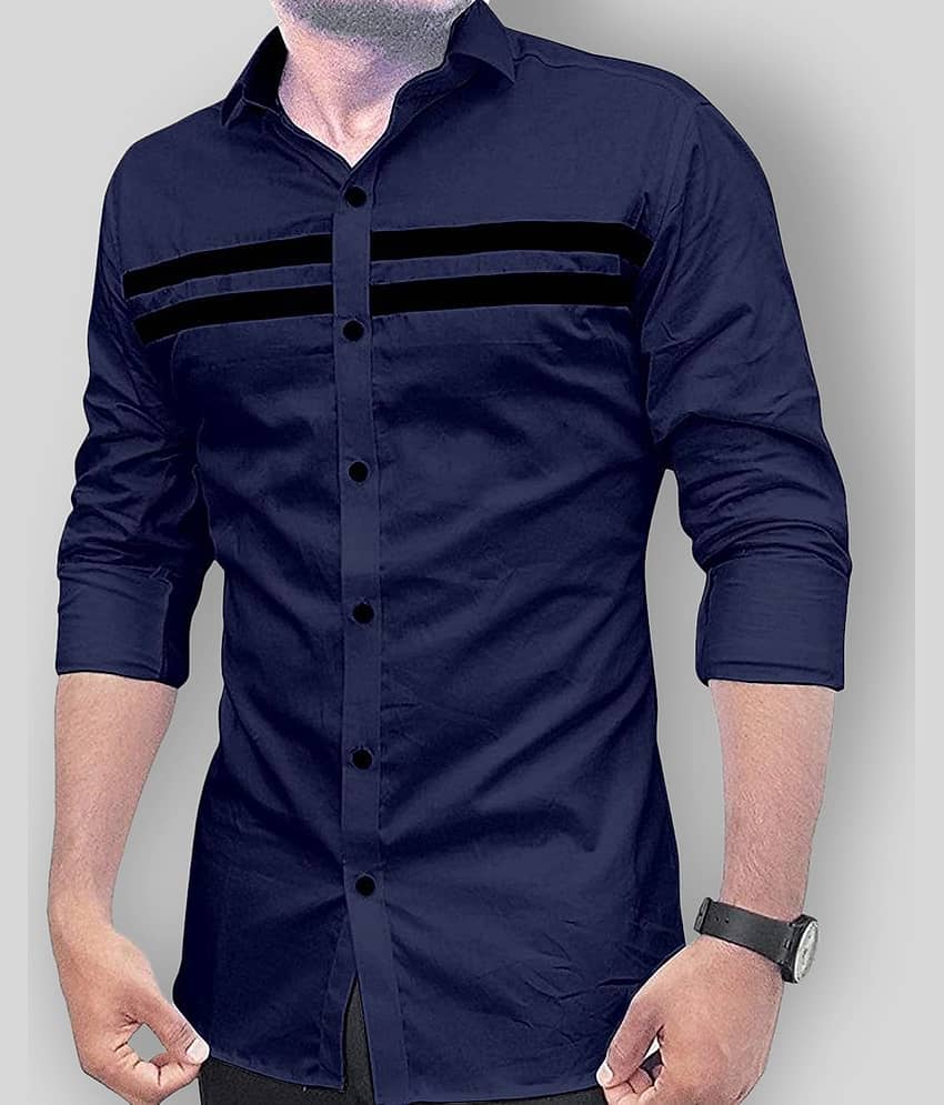 VERTUSY Cotton Blend Regular Fit Striped Full Sleeves Men's Casual Shirt - Black ( Pack of 1 )