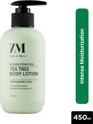 ZM Zayn & Myza Tea Tree Body Lotion Intense Hydration, Non Greasy, Prevents Bacterial Growth, Light & Smooth, Shea Butter and Niacinamide, Suitable for All Skin Type, 450 ml
