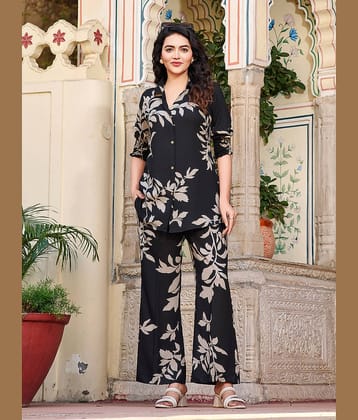 VIBE VISION Women Printed Shirt With Palazzos Co-Ord Set ( Black )