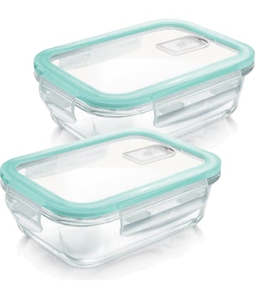 Treo By Milton Hi Borosilicate Clip Fresh Rectangular Container, Set of 2, 640 ml Each, Transparent