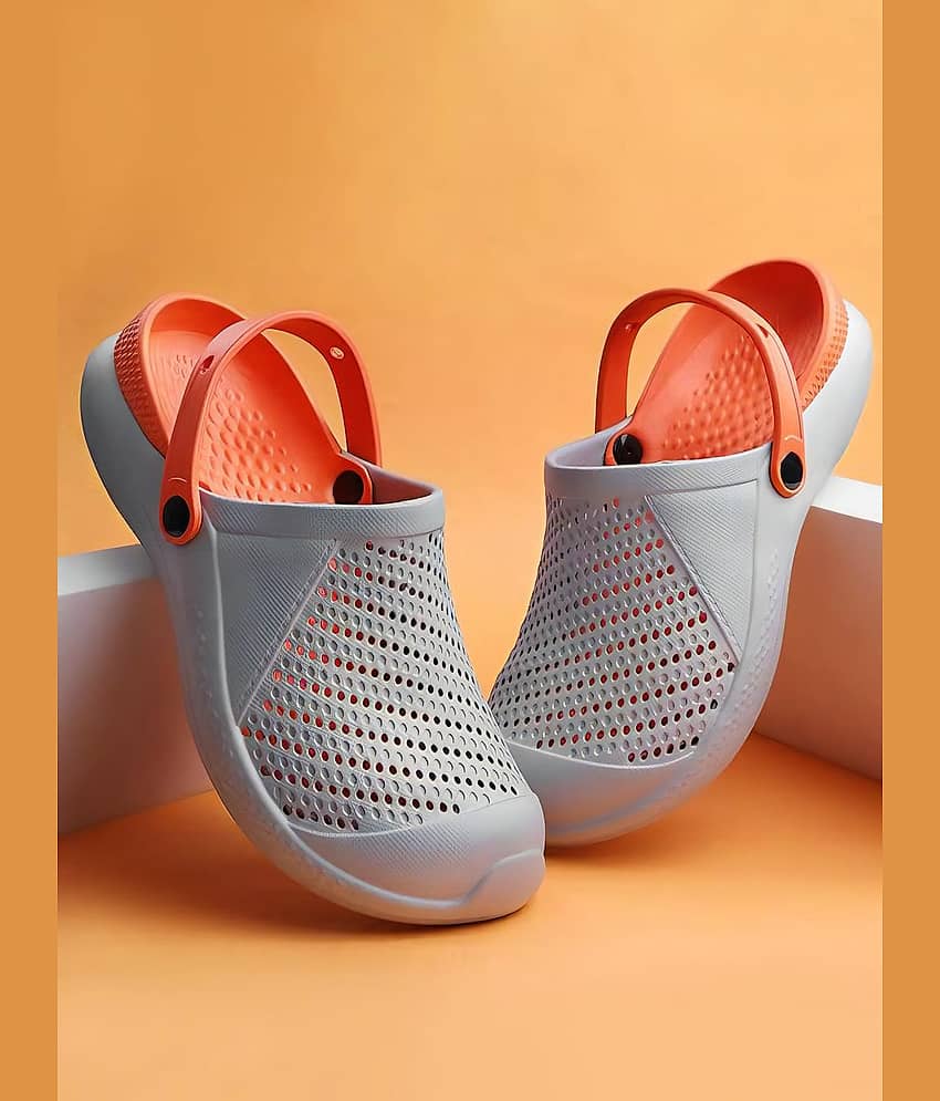TR - Grey,Orange Men's Clogs