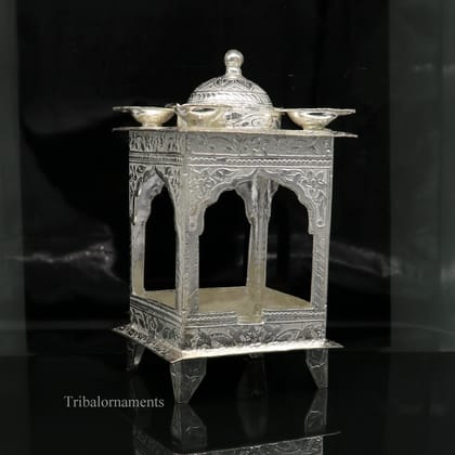 925 sterling silver handmade vintage antique design Hatri, best puja article with 5 lamp on it, best home temple decor utensils indiasu421