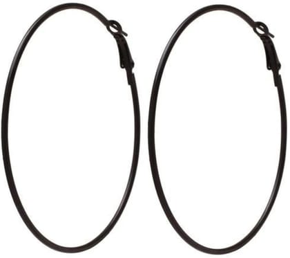 Black Gol Hoop Earrings Big Size Alloy Earring for Girls & Women Pack 1 Pair
