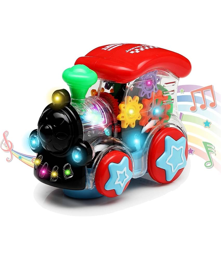 Battery Operated Gear Transparent Train Engine Toy with LED Lights and Musical Sound | Bump & Go Action Toy Train Engine for Kids | Multicolor, Power Source: 3xAA Battery (Not Included)