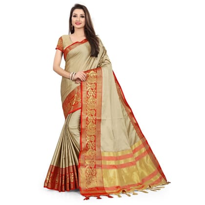 Generic Women's Cotton Silk  Saree with Blouse (Red, 5 - 6 Mtrs)