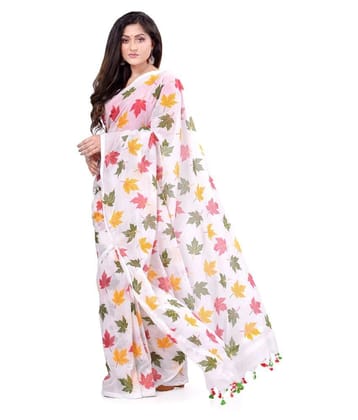 Desh Bidesh - White Silk Blend Saree Without Blouse Piece (Pack of 1)