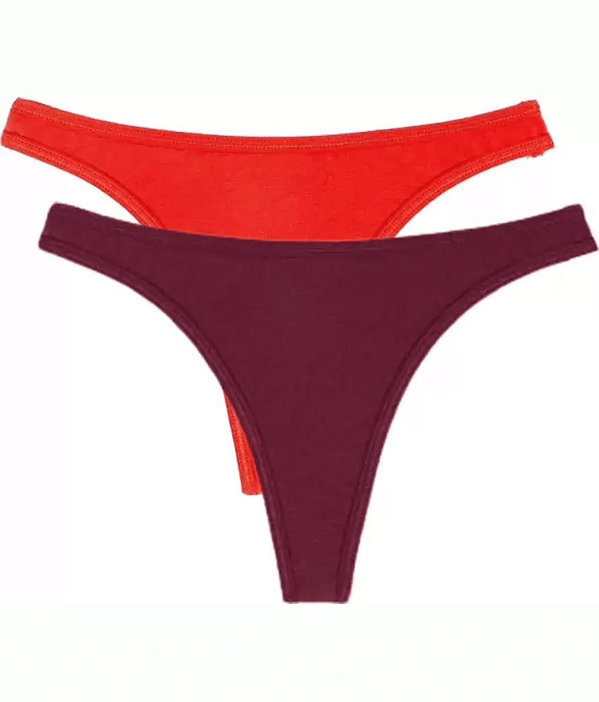 Bebron Pack of 4 Cotton Lycra Thongs For Women ( Multi Color )