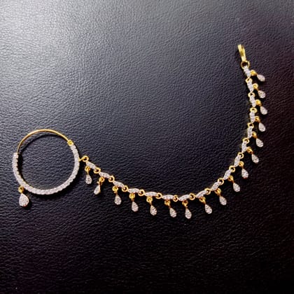 Sparkling Two Tone Nose Pin-White / Gold Silver
