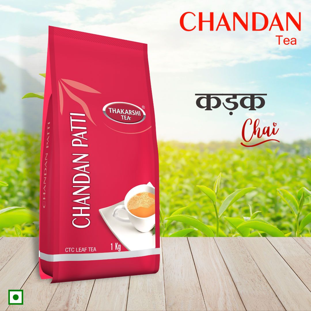 Thakarshi Tea Chandan Tea Patti | Premium Assam CTC Black Tea Leaves | Loose Leaf Tea | Unflavoured Black Tea, 1 Kg Pouch