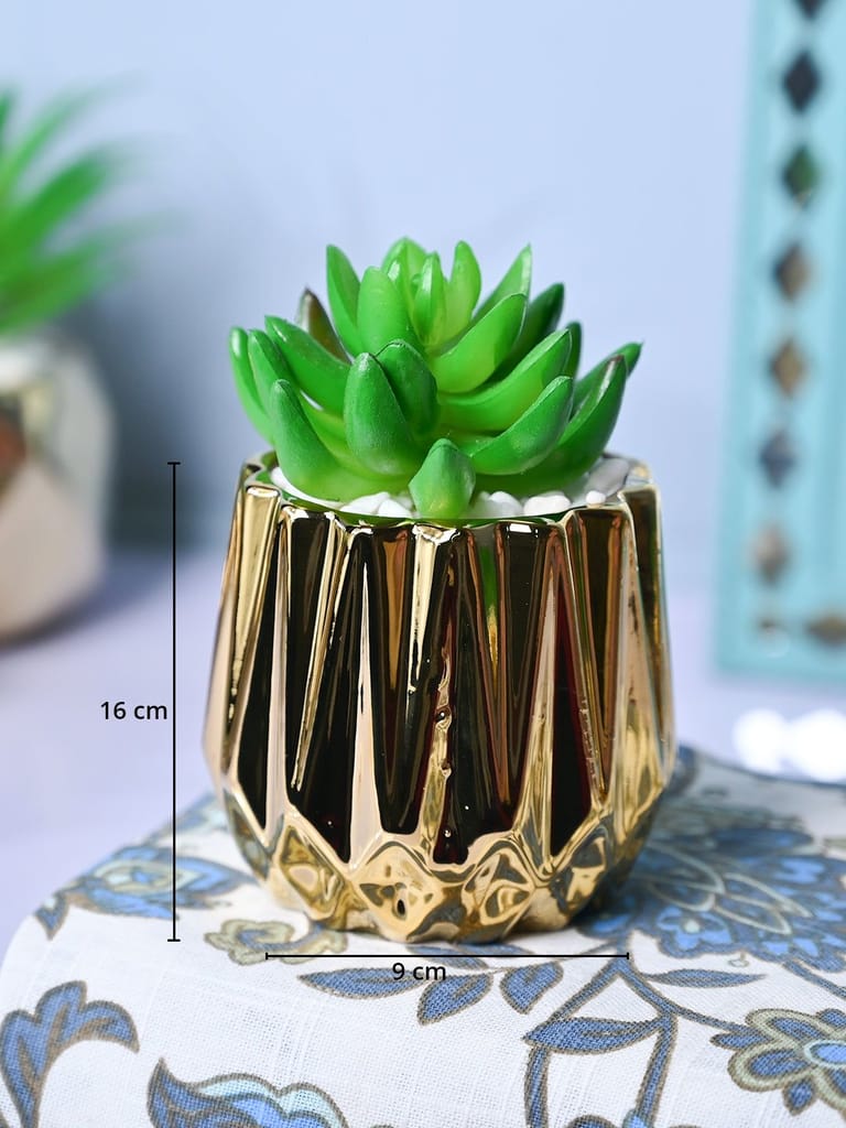 Zigzag Beauty - Glossy Ceramic Pot with Artificial Plant