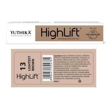 Yuthika Professional High Lift Creme Hair Colour 13 Lightest Brown 50g, Permanent Hair Color for Women & Men