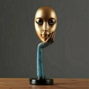 Golden Blue Abstract The Thinker Lady Statue for Home Decor Showpiece H- 40 cm-Poly Resin