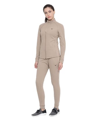 Invincible Women’s Athleisure Slim Fit Luxury Tracksuit-Beige / S