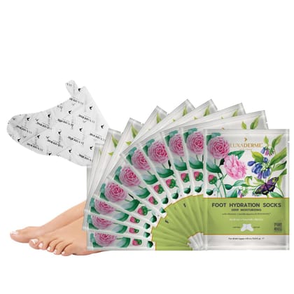LuxaDerme Korean Foot Hydration Socks with Shea Butter for Dry & Rough Feet | Deeply Hydrates, Detans, Nourishes & Softens Feet | Reduces Pigmentation | Nourishes Nails & Cuticles I At-Home Foot Spa | Vegan Skincare for Men & Women | Pack of 10 LuxaDerme