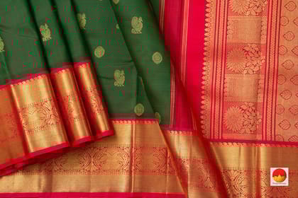 Bottle Green Kanchipuram Silk Saree With Red Korvai Border Handwoven Pure Silk Pure Zari For Wedding Wear PV NYC 909