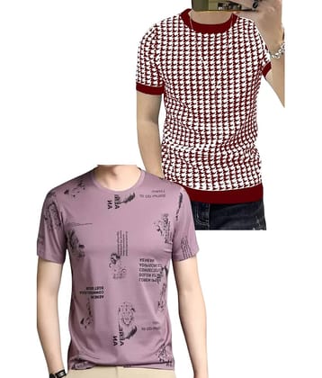 FABRIPPLE Polyester Regular Fit Self Design Half Sleeves Men's Round T-Shirt - Multicolor ( Pack of 1 )