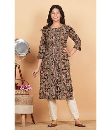 Vbuyz Cotton Printed Straight Women's Kurti - Black ( Pack of 1 )
