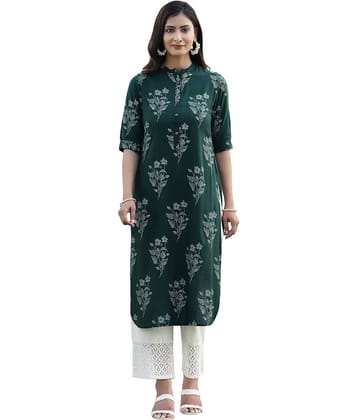 Juniper - Green Rayon Women's Straight Kurti ( Pack of 1 )