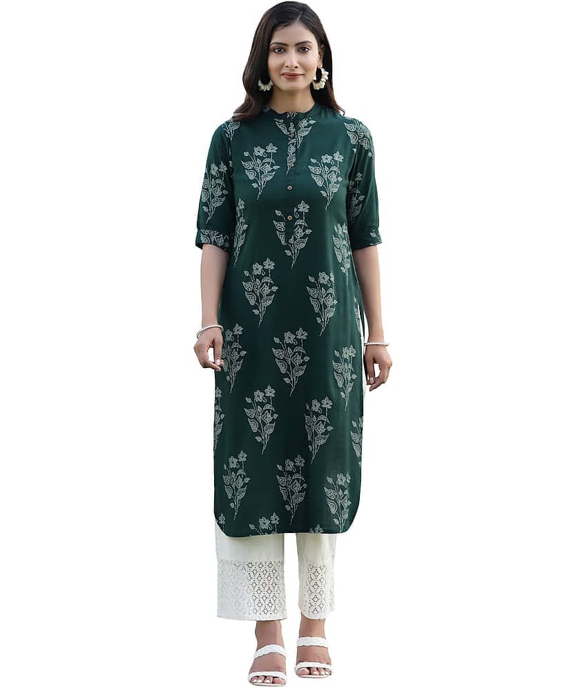 Juniper - Green Rayon Women's Straight Kurti ( Pack of 1 )