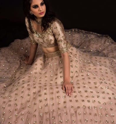 Awesome Off White Color Embroidered Semi-stitched Wedding Lehenga Choli