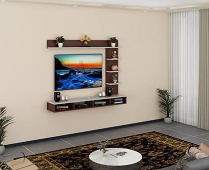 DAS Ambience Wall Mount TV Entertainment Unit Stand with Set Top Box Stand and Shelf Display Rack for Living Room Classic Walnut & White (Ideal for up to 43") Screen