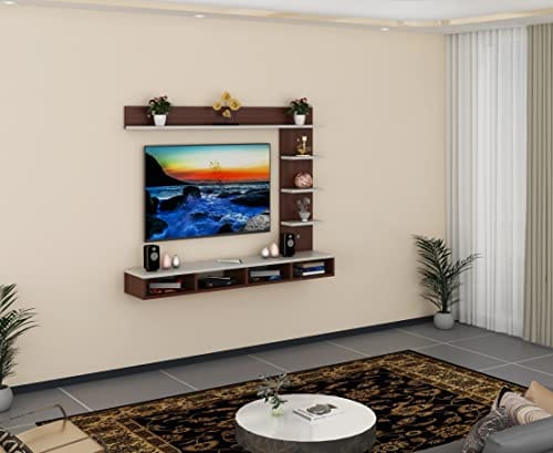 DAS Ambience Wall Mount TV Entertainment Unit Stand with Set Top Box Stand and Shelf Display Rack for Living Room Classic Walnut & White (Ideal for up to 43") Screen