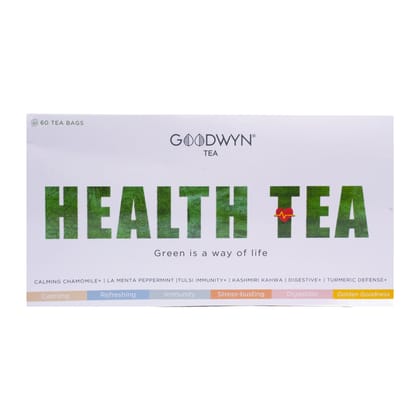 Goodwyn Health Tea Box (60 Tea Bags)  6 Flavour - Herbal Teas | Turmeric, Tulsi, Kashmiri Kahwa, Chamomile, Peppermint & Digestive Tea | 100% Natural | Plastic Free Tea Bags