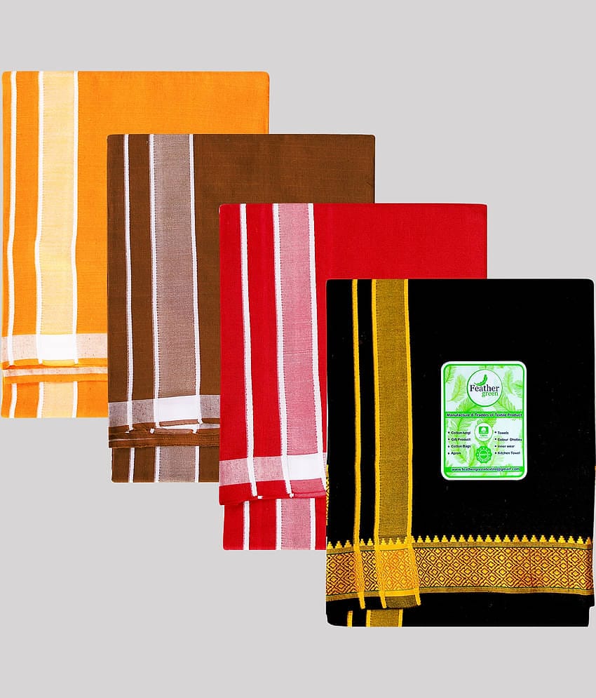 Feather Green - Multicolor Cotton Men's Lungi ( Pack of 4 )